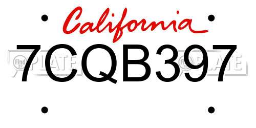 7CQB397 California License Plate