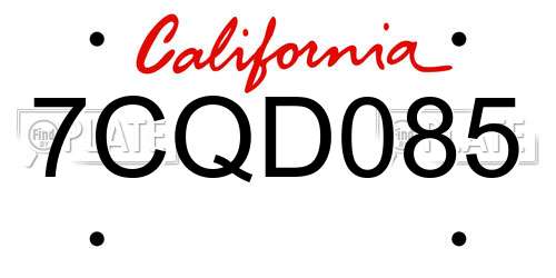 7CQD085 California License Plate