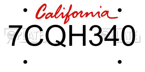7CQH340 California License Plate