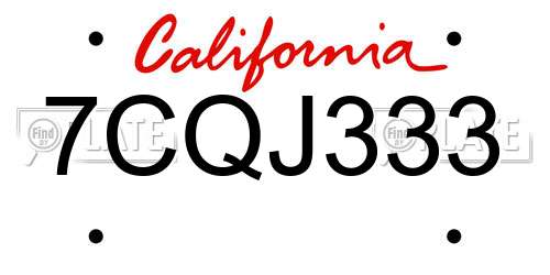 7CQJ333 California License Plate