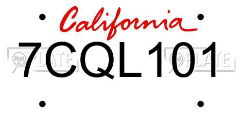 7CQL101 California License Plate