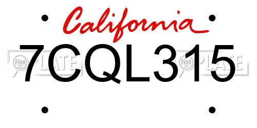 7CQL315 California License Plate