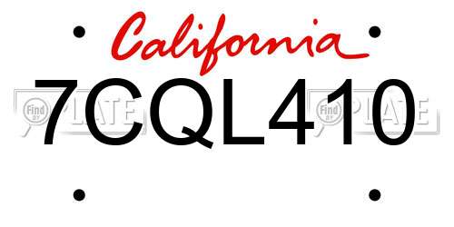 7CQL410 California License Plate