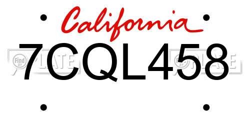 7CQL458 California License Plate