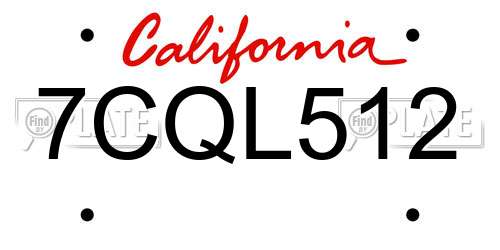 7CQL512 California License Plate