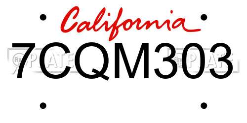 7CQM303 California License Plate