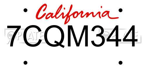 7CQM344 California License Plate