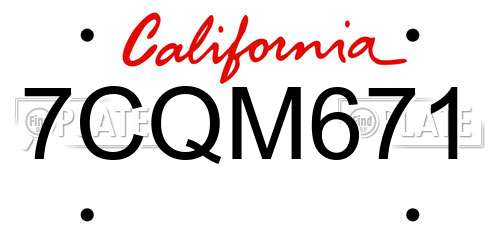 7CQM671 California License Plate