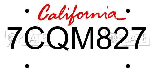 7CQM827 California License Plate