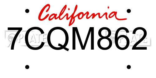 7CQM862 California License Plate