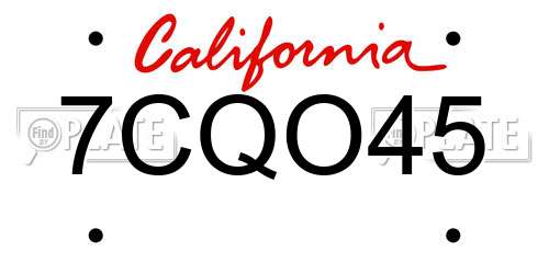 7CQO45 California License Plate
