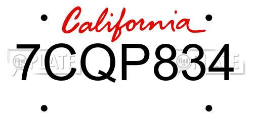 7CQP834 California License Plate
