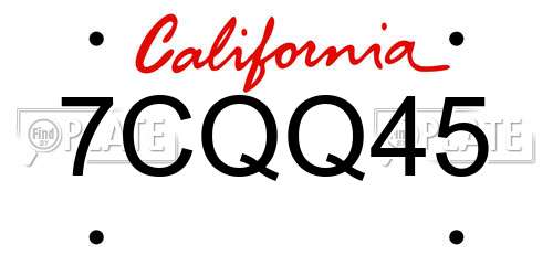 7CQQ45 California License Plate