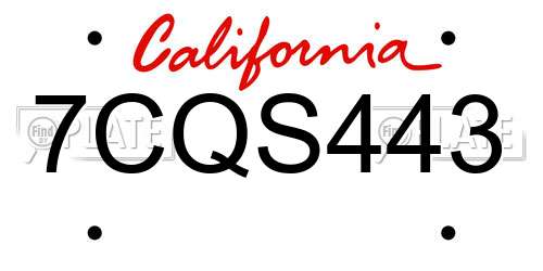 7CQS443 California License Plate