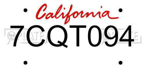 7CQT094 California License Plate