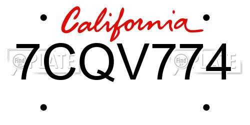 7CQV774 California License Plate