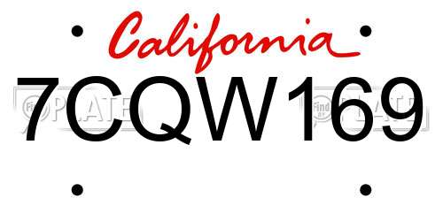 7CQW169 California License Plate