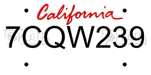 7CQW239 California License Plate