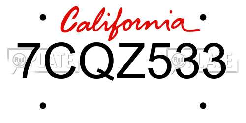 7CQZ533 California License Plate