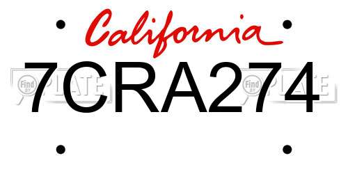 7CRA274 California License Plate