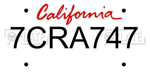 7CRA747 California License Plate