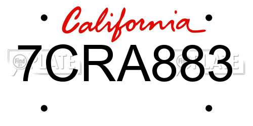 7CRA883 California License Plate
