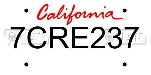 7CRE237 California License Plate