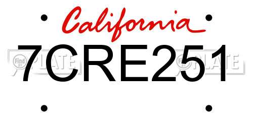 7CRE251 California License Plate