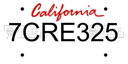 7CRE325 California License Plate