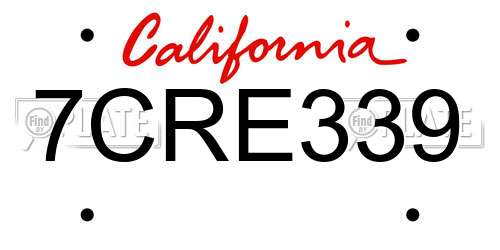 7CRE339 California License Plate