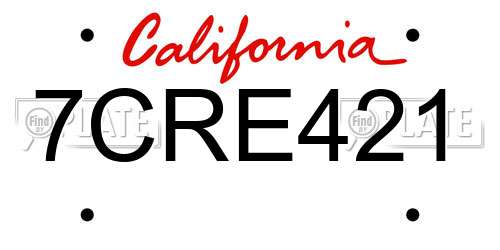 7CRE421 California License Plate