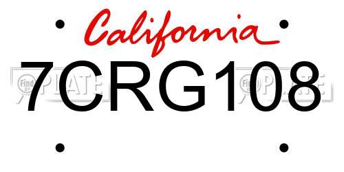 7CRG108 California License Plate
