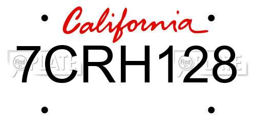 7CRH128 California License Plate