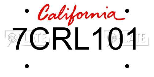 7CRL101 California License Plate