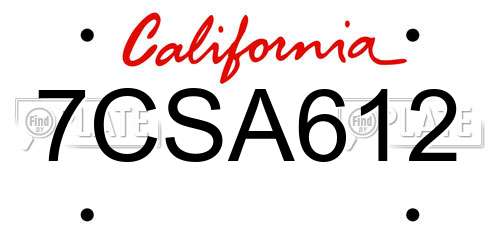 7CSA612 California License Plate