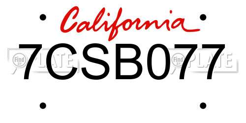 7CSB077 California License Plate
