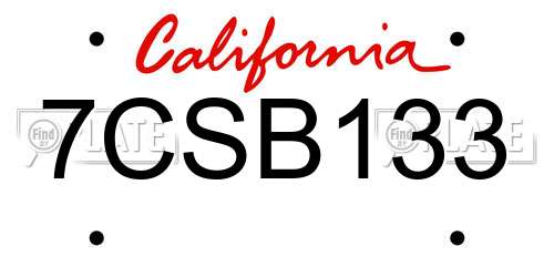 7CSB133 California License Plate