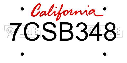 7CSB348 California License Plate