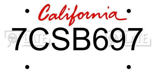 7CSB697 California License Plate