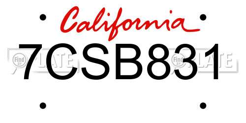 7CSB831 California License Plate