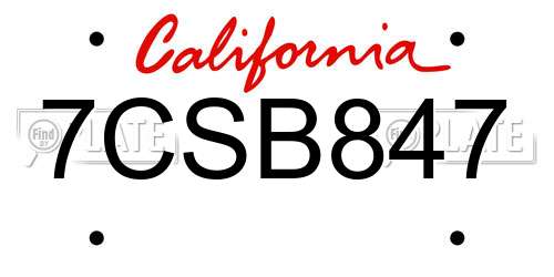 7CSB847 California License Plate