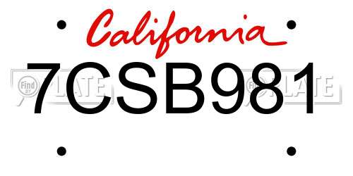 7CSB981 California License Plate