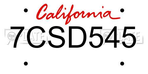 7CSD545 California License Plate