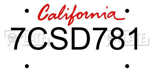 7CSD781 California License Plate