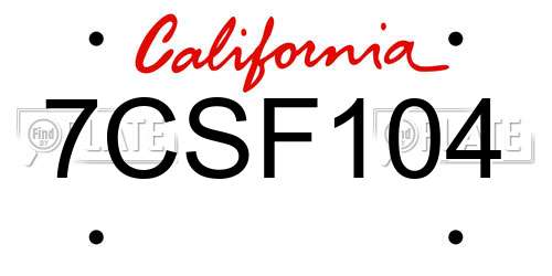 7CSF104 California License Plate
