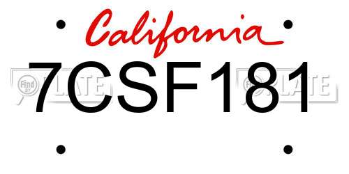 7CSF181 California License Plate
