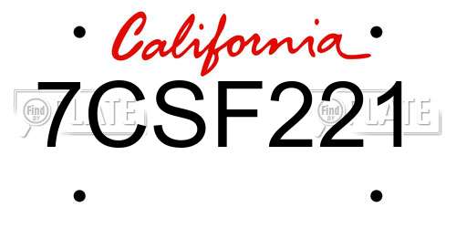 7CSF221 California License Plate