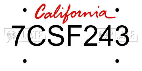 7CSF243 California License Plate
