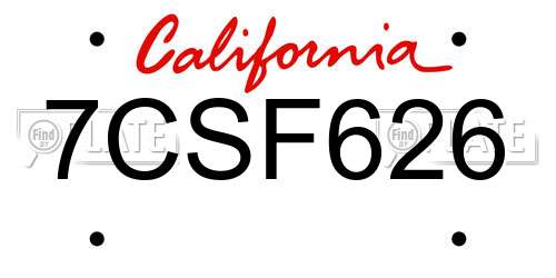 7CSF626 California License Plate