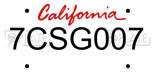 7CSG007 California License Plate